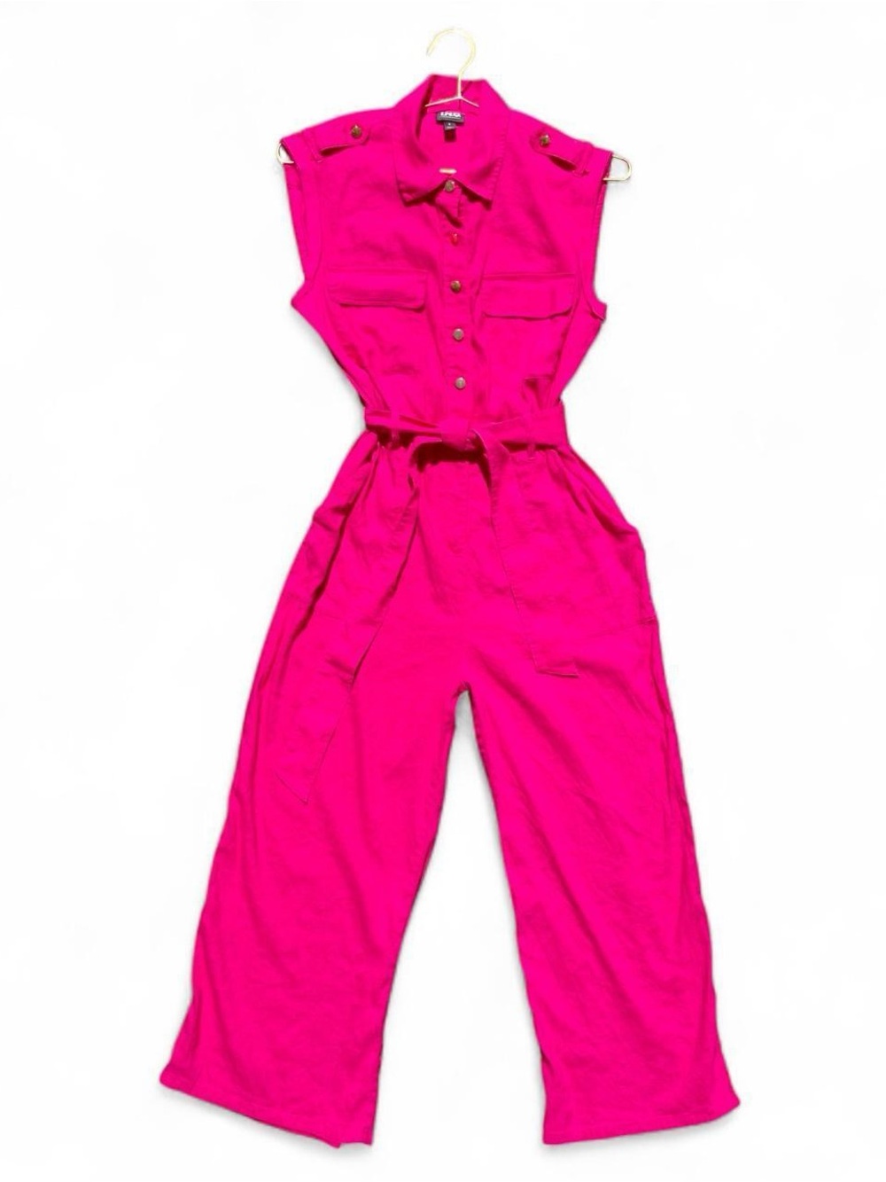 INC International Concepts Hot Pink Linen Blend Utility Jumpsuit Belted